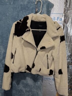 Forever 21 Cream and Black Faux Shearling Moto Jacket